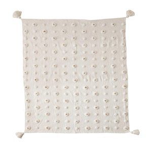 60"L x 50"W White & Gold Color Cotton Tufted Throw